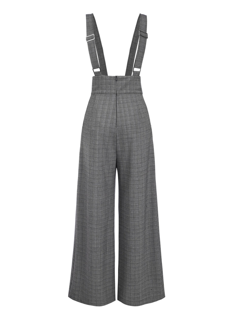 Grau 1940er Glen Plaid Geknöpft Overall Hose