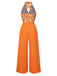 [Vorverkauf] Orange 1960er Blumen Halter Jumpsuit