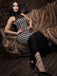Schwarz 1930er Beetlejuice Kostüm Spinnennetz Streifen Fischschwanz Kleid