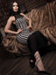 Schwarz 1930er Beetlejuice Kostüm Spinnennetz Streifen Fischschwanz Kleid