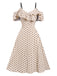 Beige 1940er Spaghetti Träger Kalte Schulter Polka Dots Kleid