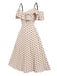 Beige 1940er Spaghetti Träger Kalte Schulter Polka Dots Kleid