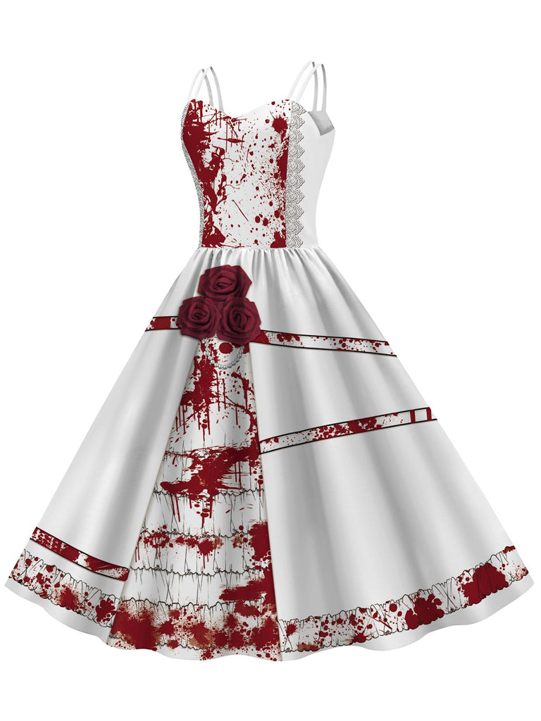 1950er Halloween Roses Blut Doppelte Träger Kleid