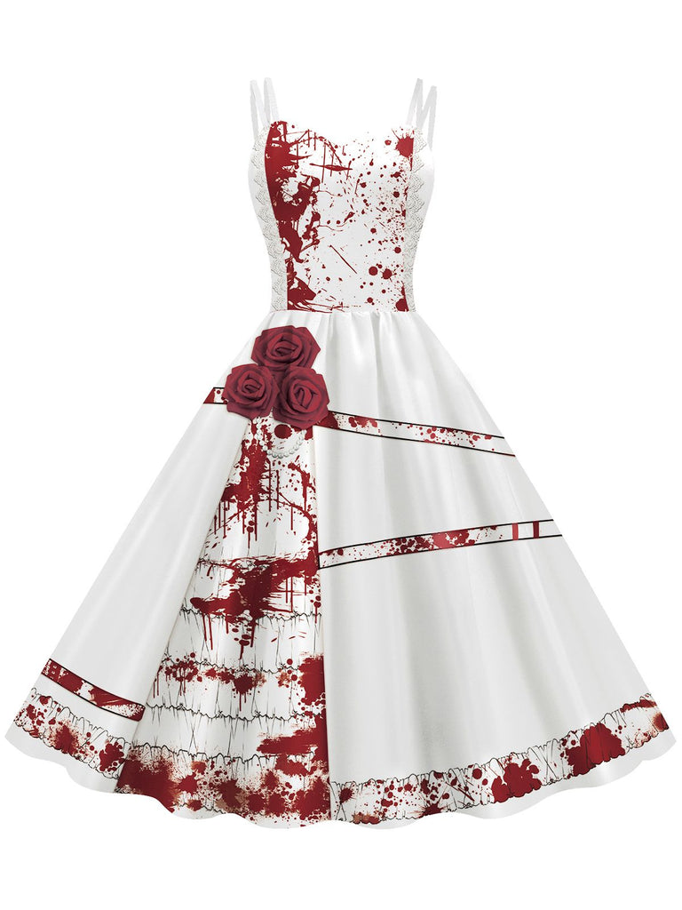 1950er Halloween Roses Blut Doppelte Träger Kleid