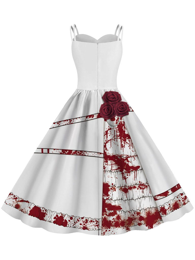 1950er Halloween Roses Blut Doppelte Träger Kleid