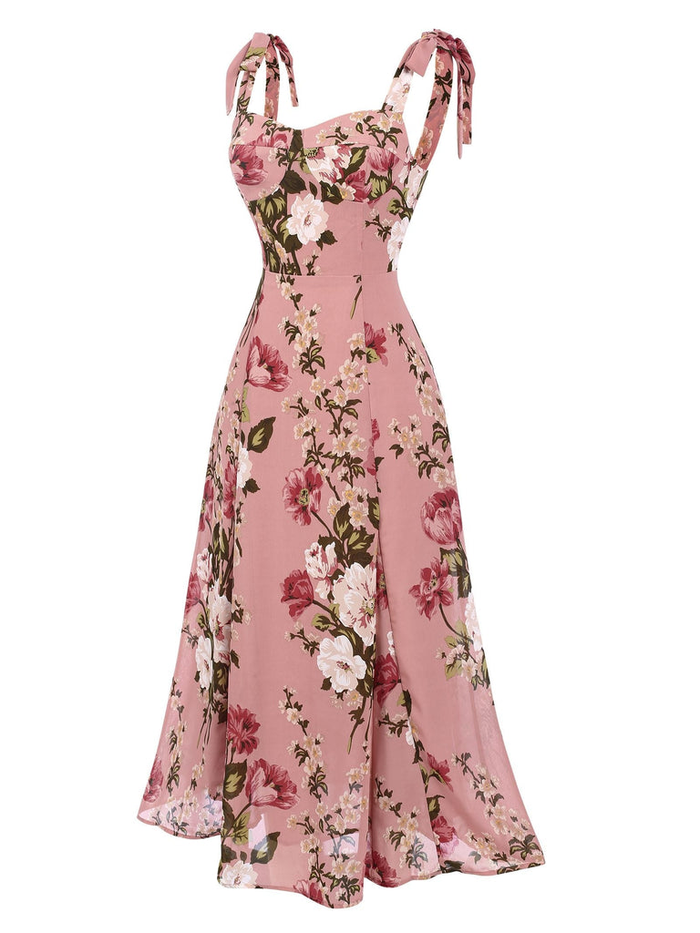 Rosa 1940er Blumen Schnürung Kleid