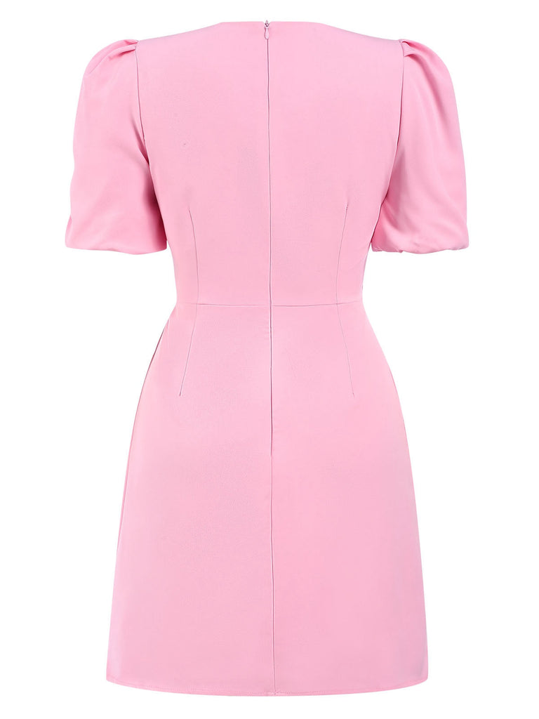 [Vorverkauf] Rosa 1960er V-Ausschnitt Puff Pailletten Herz Kleid