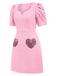 [Vorverkauf] Rosa 1960er V-Ausschnitt Puff Pailletten Herz Kleid