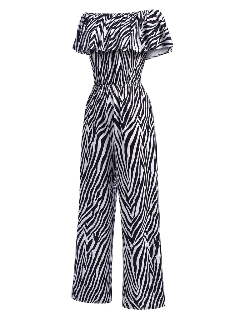 Schwarz&Weiß 1930er Schulterfrei Zebrastreifen Jumpsuit