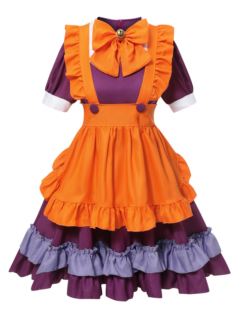 Lila 1950er Oktoberfest Schleife Gerüschter Saum Kleid