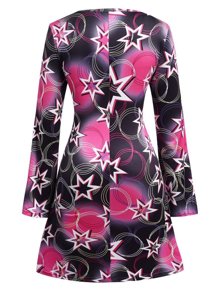 Multicolor 1960er Disco Hippie Stil Sterne Schal Kleid