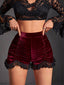 [Vorverkauf] Rot 1970er Solide Samt Spitze Plissiertes Shorts