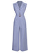 Blau 1950er Solide Flügelärmel Revers Jumpsuit