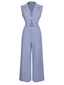 Blau 1950er Solide Flügelärmel Revers Jumpsuit