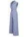 Blau 1950er Solide Flügelärmel Revers Jumpsuit