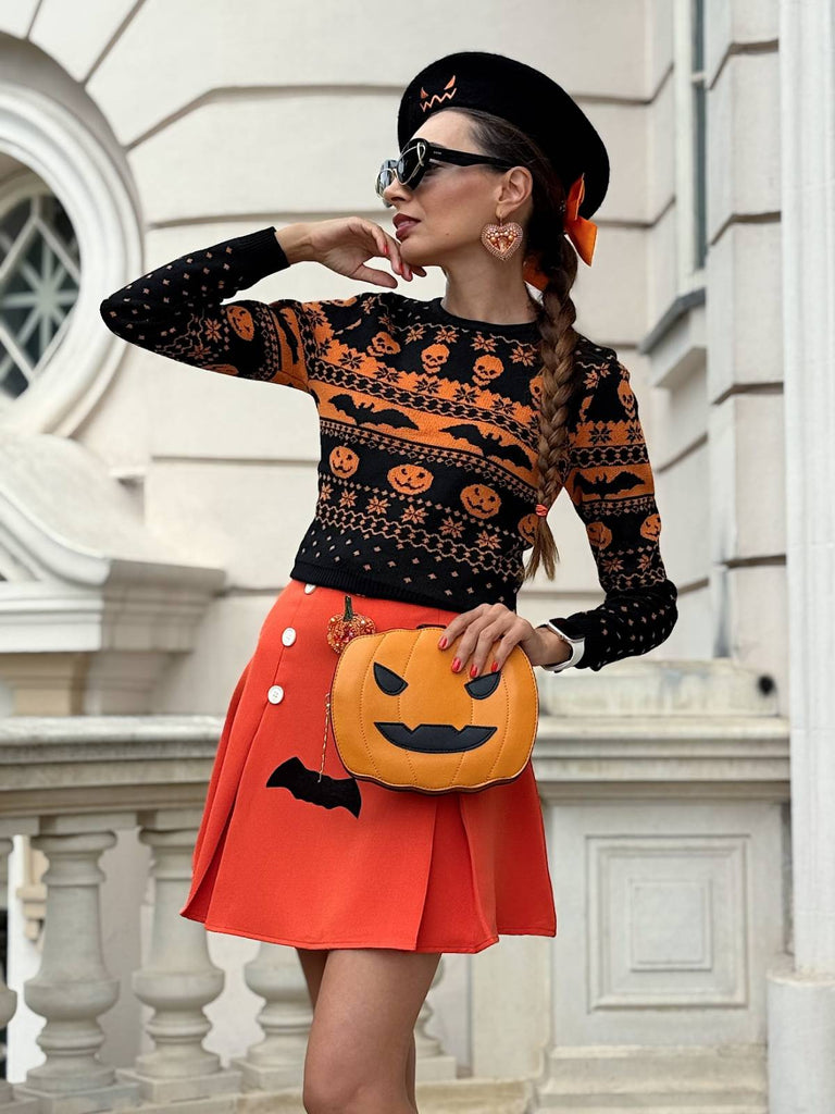 Schwarz 1970er Halloween Schädel Schläger Kurzer Pullover