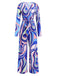 Blau 1980er Psychedelischer Druck Taillenbund Jumpsuit