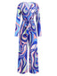 Blau 1980er Psychedelischer Druck Taillenbund Jumpsuit