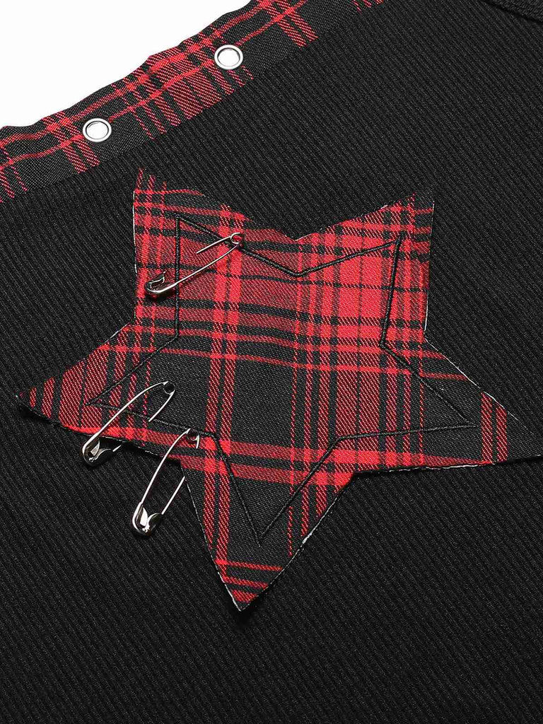 Rot 1970er Steampunk Pentagramm Plaid Camisole Top