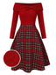 [Vorverkauf] Rot 1950er Weihnachten Schulterfrei Tartan Kleid