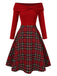 [Vorverkauf] Rot 1950er Weihnachten Schulterfrei Tartan Kleid