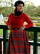 Rot 1950er Weihnachten Schulterfrei Tartan Kleid