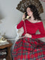 Rot 1950er Weihnachten Schulterfrei Tartan Kleid