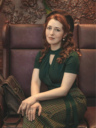 Grün 1930er Plaid Schlüssellochhals Jumpsuit