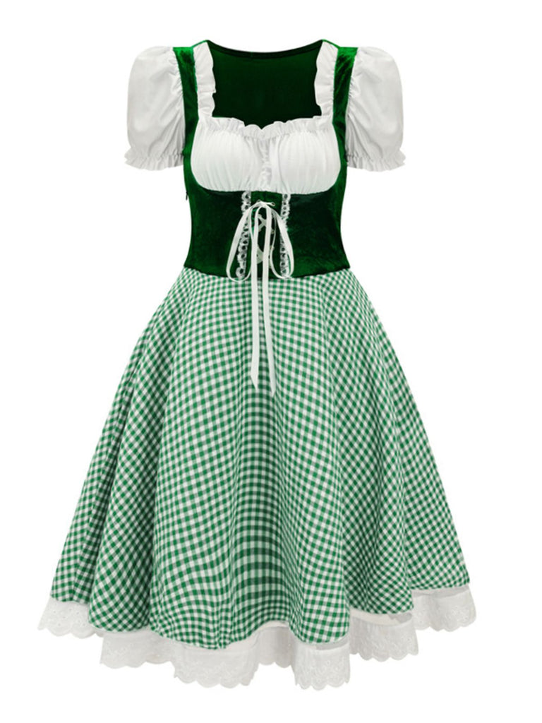 1950er Oktoberfest Puffärmel Gingham Plaid Kleid