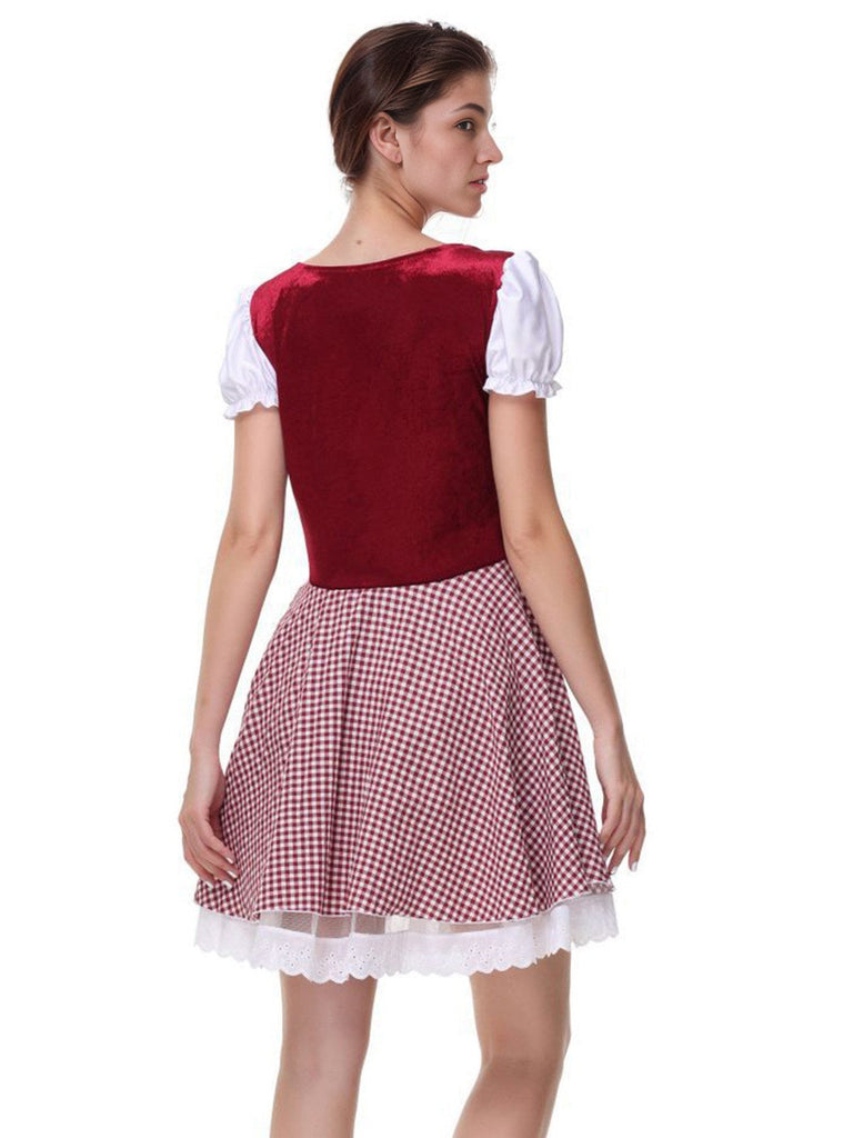 1950er Oktoberfest Puffärmel Gingham Plaid Kleid