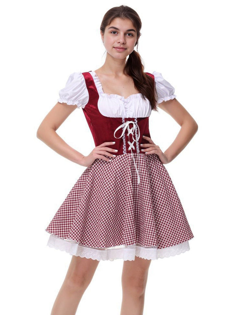 1950er Oktoberfest Puffärmel Gingham Plaid Kleid