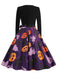 Schwarz 1950er Halloween Kürbis Geist Blütenblattkragen Kleid