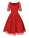 [Vorverkauf] Rot 1950er Sweetheart Spitze Patchwork Kleid