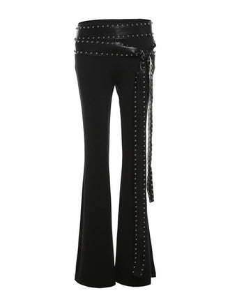 Schwarz 1980er Steampunk Schlag Niet Hose