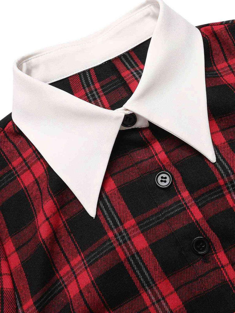 [Vorverkauf] Rot 1930er Hemdkragen Gingham Plaid Top