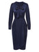 [Vorverkauf] Dunkelblau 1940er Krawattenhals Plissiertes Kleid