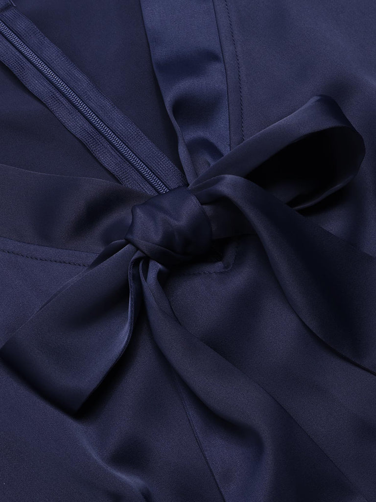 [Vorverkauf] Dunkelblau 1940er Krawattenhals Plissiertes Kleid