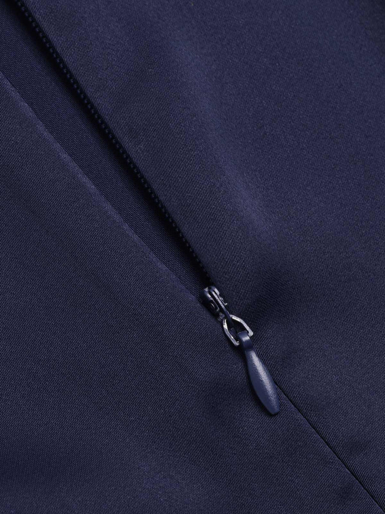 [Vorverkauf] Dunkelblau 1940er Krawattenhals Plissiertes Kleid
