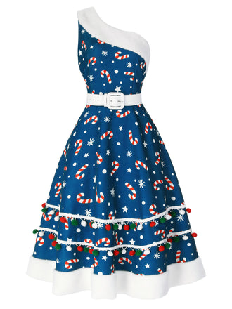 Blau 1950er Süßigkeiten Eine Schulter Kleid