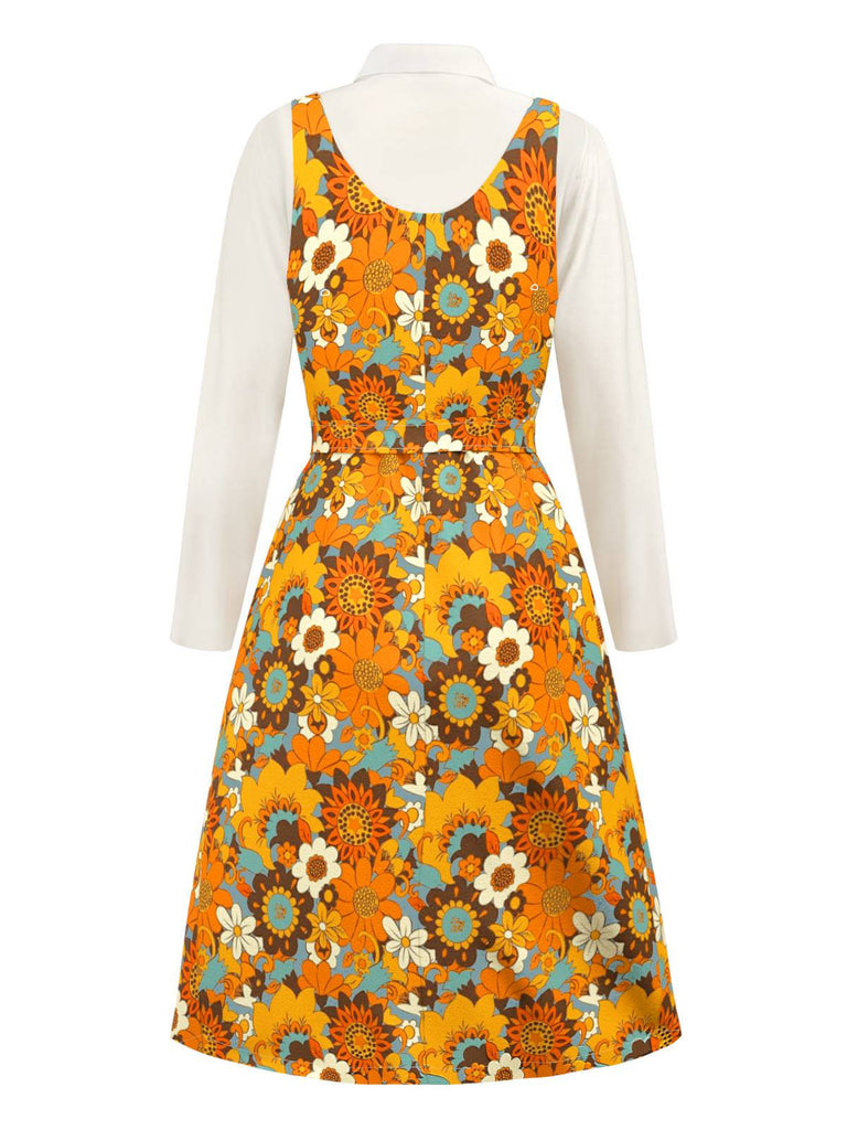 [Vorverkauf] Orange 1960er Peter Pan Kragen Blumen Kleid