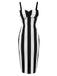 Schwarz 1960er Beetlejuice Kostüm Vertikale Streifen Träger Bleistiftkleid