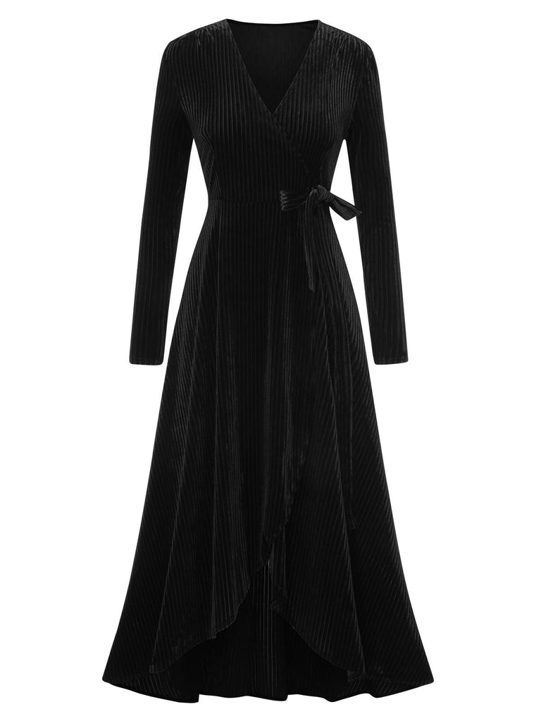 1930er Solide V-Ausschnitt Cord Schlitz Kleid