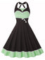 1950er Kontrast Polka Dot Patchwork Halter Kleid