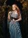 Schwarz 1950er Halloween Beetlejuice Kostüm Streifen Hohl Kragen Kleid