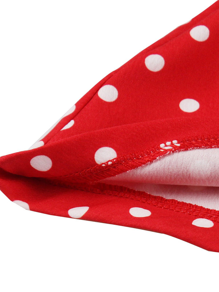 Rot 1950er Polka Dot Geknöpft Revers Kleid