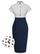 [Vorverkauf] Blau 1960er Hemdkragen Polka Dots Patchwork Kleid