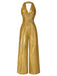 [Vorverkauf] Gold 1930er Solide V-Ausschnitt Halter Jumpsuit