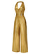[Vorverkauf] Rot 1970er Solide V-Ausschnitt Halter Jumpsuit
