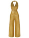 [Vorverkauf] Rot 1970er Solide V-Ausschnitt Halter Jumpsuit