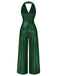 [Vorverkauf] Grün 1970er Solide V-Ausschnitt Halter Jumpsuit